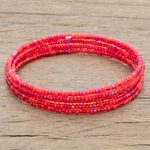 Glass beaded wrap bracelet, 'Passionate Harmony' - Red Glass Beaded Wrap Bracelet from Guatemala