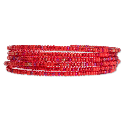 Red Glass Beaded Wrap Bracelet from Guatemala