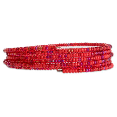 Wickelarmband aus Glasperlen - Wickelarmband aus roten Glasperlen aus Guatemala