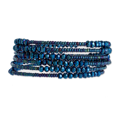 Crystal and Glass Beaded Wrap Bracelet in Blue