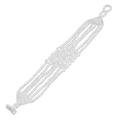 Crystal and glass beaded strand bracelet, 'Nocturnal Brilliance in White' - Crystal and Glass Beaded Strand Bracelet in White