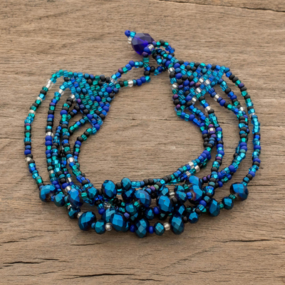 Crystal and glass beaded strand bracelet, Nocturnal Brilliance in Blue