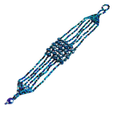 Strangarmband aus Kristall- und Glasperlen - Kristall- und Glasperlenstrang-Armband in Blau