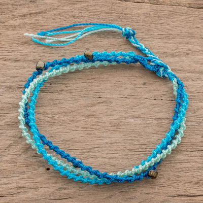 Glass beaded strand bracelet, 'Lakes of Atitlan' - Blue Glass Beaded Strand Bracelet from Guatemala
