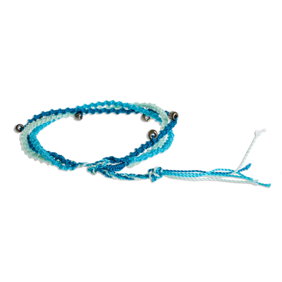 Glass beaded macrame bracelet, 'Lakes of Atitlan' - Blue Glass Beaded Strand Bracelet from Guatemala
