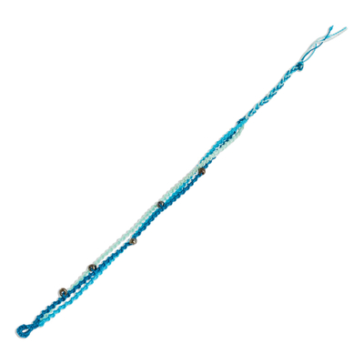 Glass beaded strand bracelet, 'Lakes of Atitlan' - Blue Glass Beaded Strand Bracelet from Guatemala