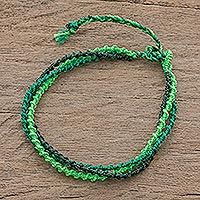 Braided strand bracelet, 'Mountains of Atitlan' - Green Braided Strand Bracelet from Guatemala