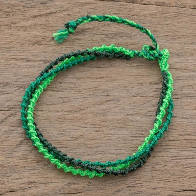 Braided strand bracelet, 'Mountains of Atitlan' - Green Braided Strand Bracelet from Guatemala