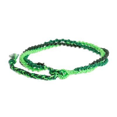 Macrame bracelet, 'Mountains of Atitlan' - Green Braided Strand Bracelet from Guatemala