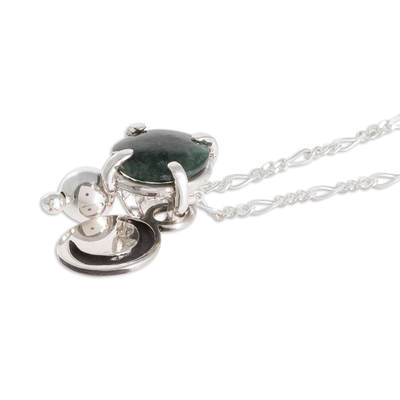 Jade pendant necklace, 'Waning Crescent in Dark Green' - Crescent Motif Jade Pendant Necklace in Dark Green