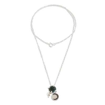 collar con colgante de jade - Collar con colgante de jade con motivo de media luna en verde oscuro