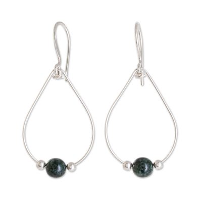 Jade dangle earrings, 'Dark Green Mystery of Nature' - Drop-Shaped Dark Green Jade Dangle Earrings from Guatemala