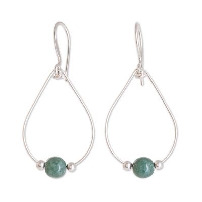 Jade dangle earrings, 'Apple Green Mystery of Nature' - Drop-Shaped Apple Green Jade Dangle Earrings from Guatemala