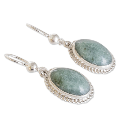 Jade dangle earrings, 'Eternal Love in Apple Green' - Oval Apple Green Jade Dangle Earrings from Guatemala