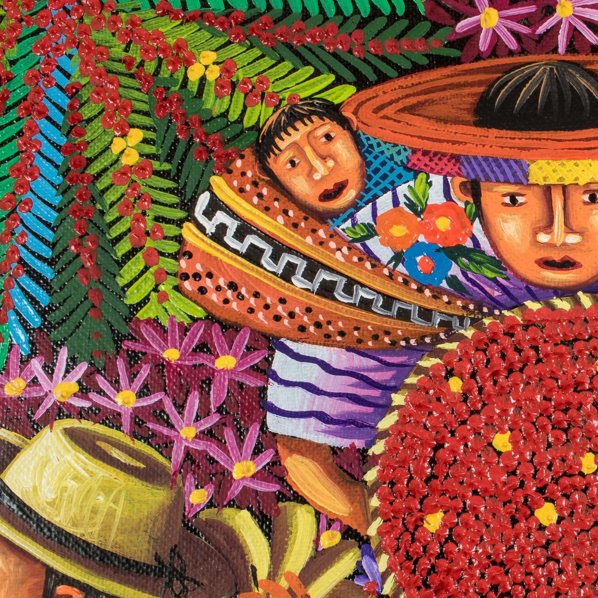 Signed Folk Art Harvest Painting from Guatemala Harvest of the Year NOVICA