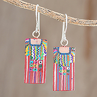 Wood dangle earrings, 'San Juan La Laguna' - Cultural Hand-Painted Wood Dangle Earrings from Guatemala