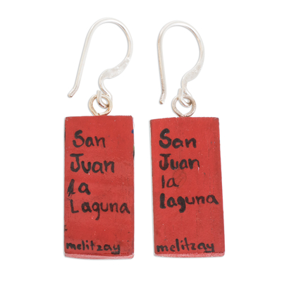 Wood dangle earrings, 'San Juan La Laguna' - Cultural Hand-Painted Wood Dangle Earrings from Guatemala