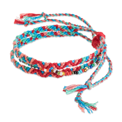 Glass beaded macrame bracelet, 'Solola Fiesta' - Glass Beaded Macrame Strand Bracelet from Guatemala
