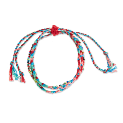 Glass beaded macrame strand bracelet, 'Solola Fiesta' - Glass Beaded Macrame Strand Bracelet from Guatemala