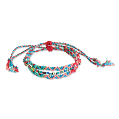 Glass beaded macrame bracelet, 'Solola Fiesta' - Glass Beaded Macrame Strand Bracelet from Guatemala