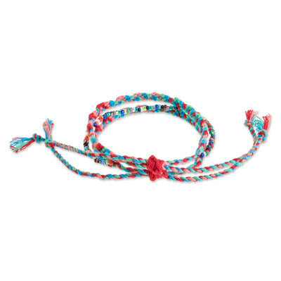 Glass beaded macrame strand bracelet, 'Solola Fiesta' - Glass Beaded Macrame Strand Bracelet from Guatemala
