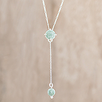 Jade Y-necklace, 'Verdant Balance in Apple Green' - Apple Green Jade Y-Necklace from Guatemala