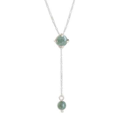 Jade Y-necklace, 'Verdant Balance in Apple Green' - Apple Green Jade Y-Necklace from Guatemala
