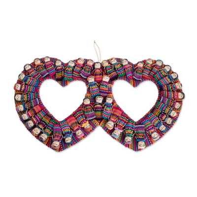Cotton wall decor, 'Histories of Love' - Heart-Shaped Cotton Worry Doll Wall Decor from Guatemala