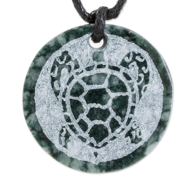 Jade pendant necklace, 'Kawoq Turtle' - Hand-Carved Jade Sea Turtle Pendant Necklace from Guatemala