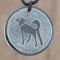 Jade pendant necklace, 'Maya Coyote' - Natural Jade Coyote Pendant Necklace from Guatemala