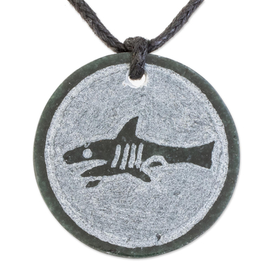 Jade pendant necklace, 'Toj' - Jade Shark Pendant Necklace from Guatemala