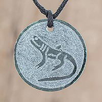 Jade pendant necklace, 'Nahual Imox' - Jade Lizard Pendant Necklace from Guatemala