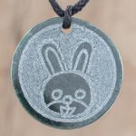 Jade pendant necklace, 'Q'anil' - Jade Rabbit Pendant Necklace from Guatemala