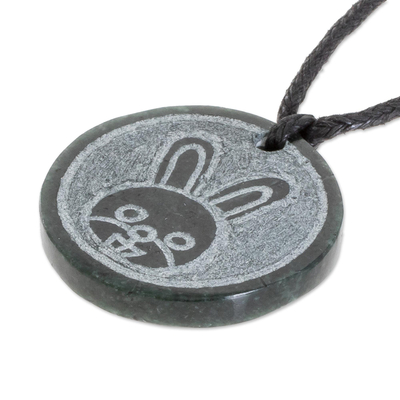 Jade pendant necklace, 'Q'anil' - Jade Rabbit Pendant Necklace from Guatemala