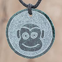 Jade pendant necklace, 'Mayan Monkey' - Jade Monkey Pendant Necklace from Guatemala