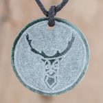 Jade pendant necklace, 'Mayan Deer' - Deer-Themed Jade Medallion Pendant Necklace from Guatemala
