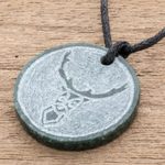 Jade pendant necklace, 'Mayan Deer' - Deer-Themed Jade Medallion Pendant Necklace from Guatemala