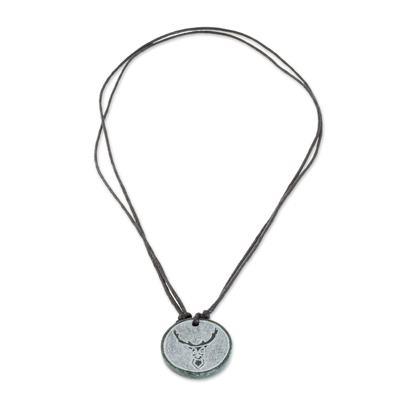 Jade pendant necklace, 'Kej' - Deer-Themed Jade Medallion Pendant Necklace from Guatemala