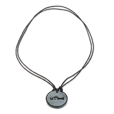 Jade pendant necklace, 'Mayan Fish' - Fish-Themed Jade Medallion Pendant Necklace from Guatemala