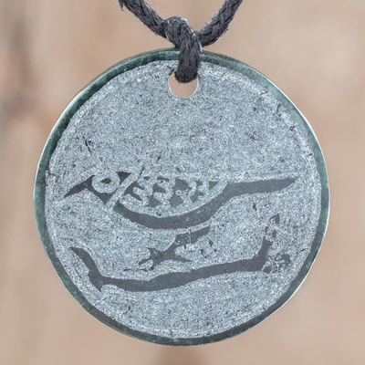 Jade pendant necklace, 'N'oj' - Bird-Themed Jade Medallion Pendant Necklace from Guatemala