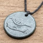 Jade pendant necklace, 'N'oj' - Bird-Themed Jade Medallion Pendant Necklace from Guatemala