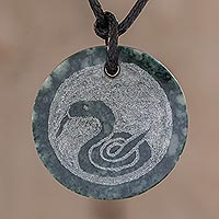 Jade pendant necklace, 'Nahual Kan'