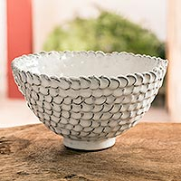 Ceramic serving bowl, 'White Scales'