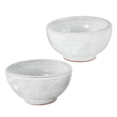 Small ceramic bowls, 'Fresh White' (pair) - Rustic White Small Ceramic Bowls (Pair)