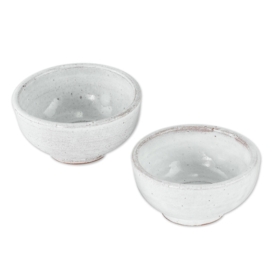 Cuencos pequeños de cerámica, (par) - Cuencos pequeños rústicos de cerámica blanca (par)