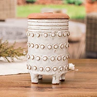 Ceramic sugar bowl, 'Sweet Encounter' - Textured White Ceramic Sugar Bowl with Wood Lid