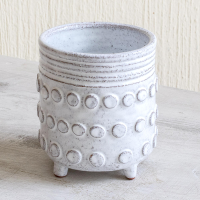 Azucarero de cerámica - Azucarero rústico de cerámica blanca