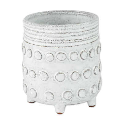 Ceramic sugar bowl, 'White Earth' - Rustic White Ceramic Sugar Bowl