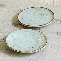 Ceramic dessert plates, 'Verdant Earth' (pair) - Rustic Small Ceramic Dessert Plates (Pair)