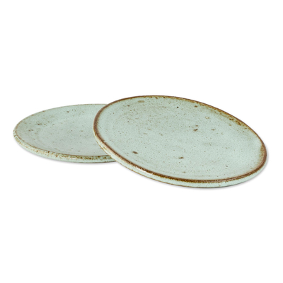 Ceramic dessert plates, 'Verdant Earth' (pair) - Rustic Small Ceramic Dessert Plates (Pair)